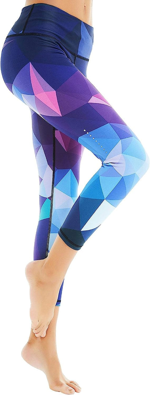 Women's Yoga Pants Printed Running Tights,Workout Running Leggings Tummy Control
